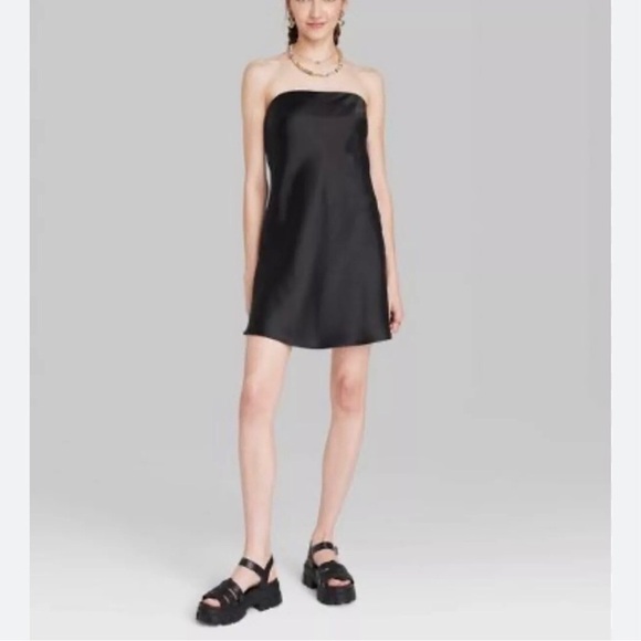 Wild Fable Women's Black Satin Strapless Tube Draping Back Mini Dress Size XL - Picture 6 of 14